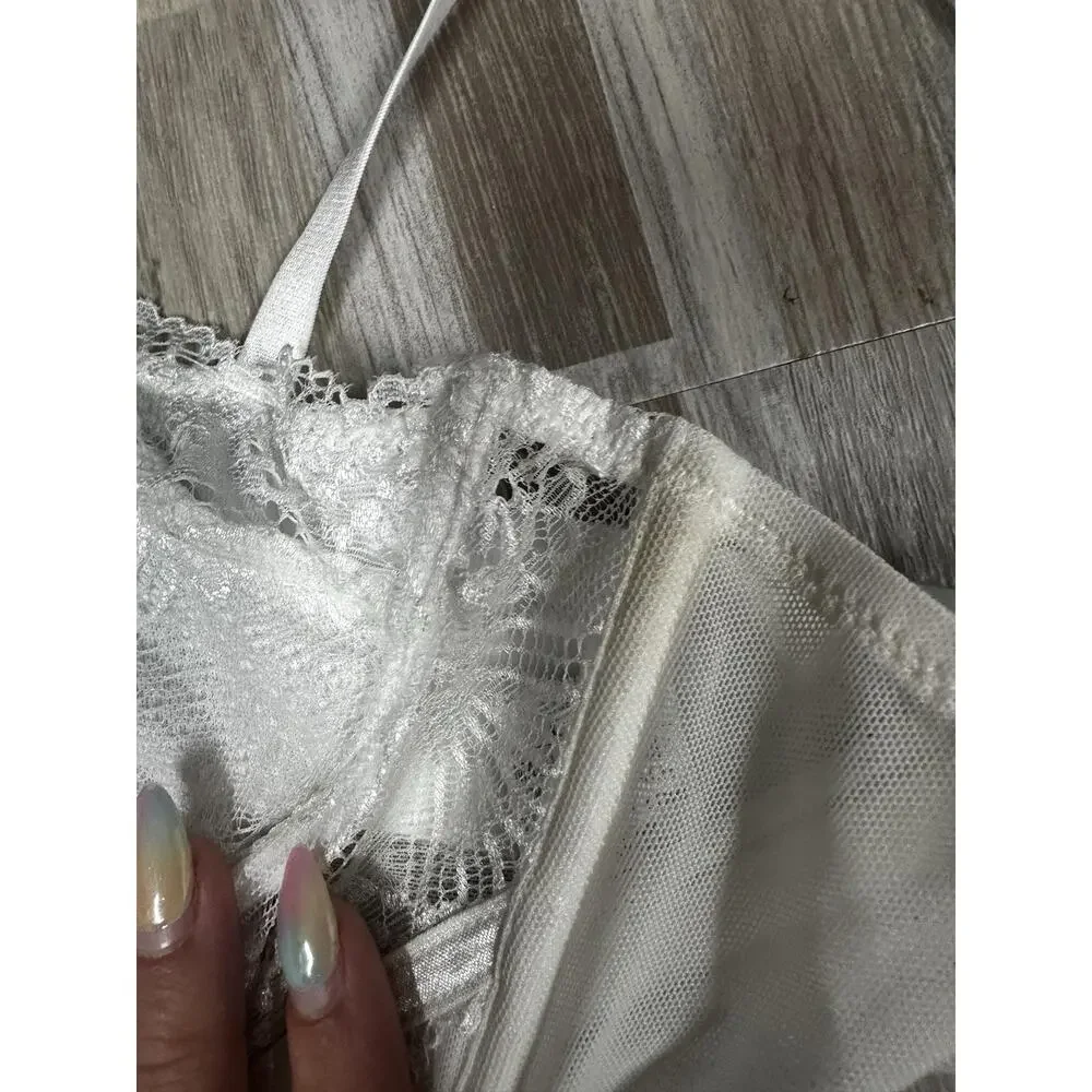 TIC TOC Strappy Longline Bustier Womens M White Mesh Lace